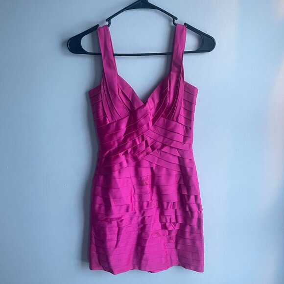 BCBGMAXAZRIA • Vintage Y2K Begonia Hot Pink Formal Bodycon Mini Dress | Size 0 - Picture 4 of 9